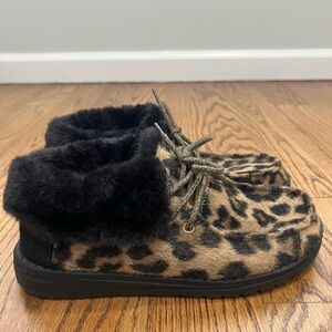 Hey Dude Leopard Print Slippers with Black Fur